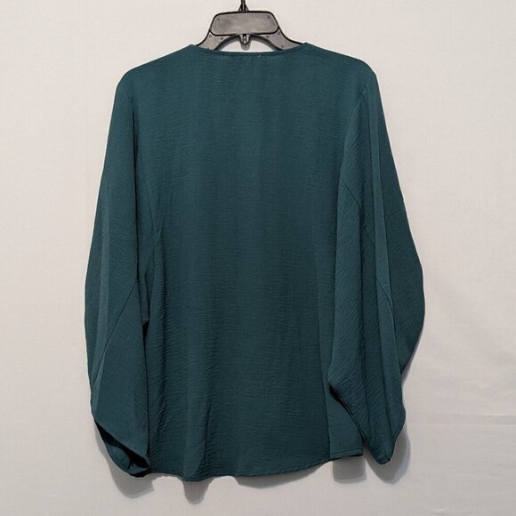 ODDY Teal Crepe Chiffon Button Blouse; Dolman Roll-Tab Sleeves; Size S - Picture 3 of 6